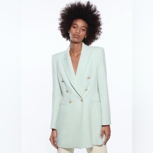 Zara Light Green Double-Breasted Blazer